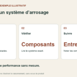 Schéma de comparaison d’arrosage : cartographier les zones, vérifier les composants et relever les consignes d’entretien.